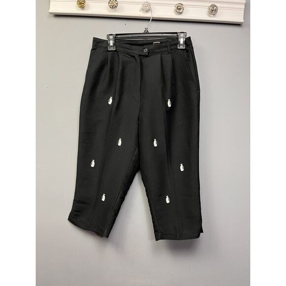 AW Golf by‎ Allyson Whitmore Golf Cropped Pants Size 10 Black clubs Embroidered - Picture 1 of 8